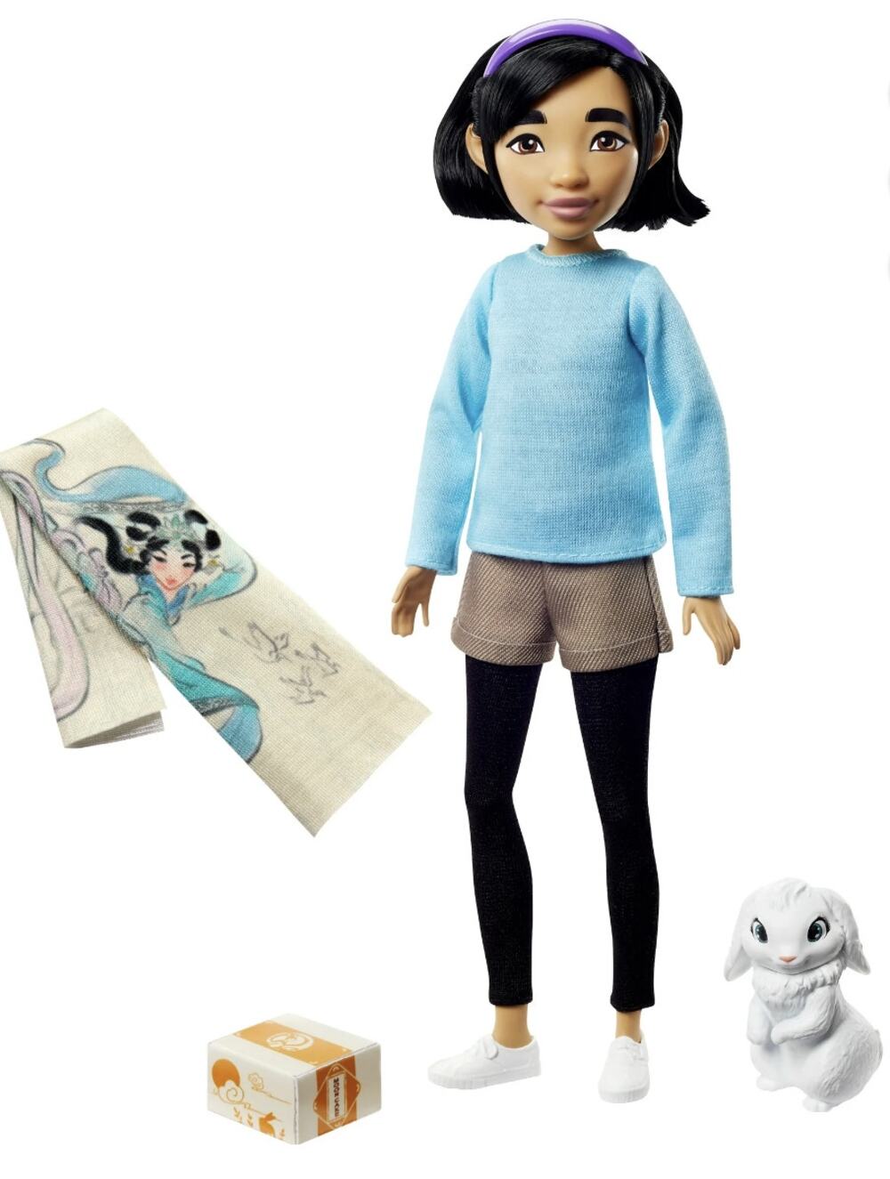 Mattel Over the Moon Fei Fei Doll & Bungee Pet Bunny & Asian Goddess Scarf NEW!